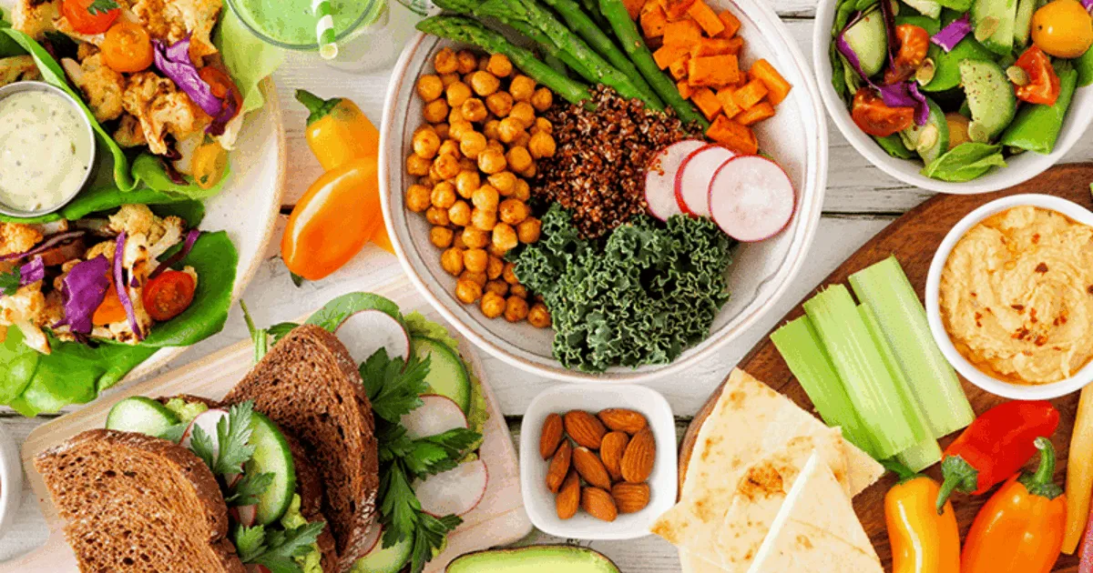 Flat lay of produce items on a neutral surface